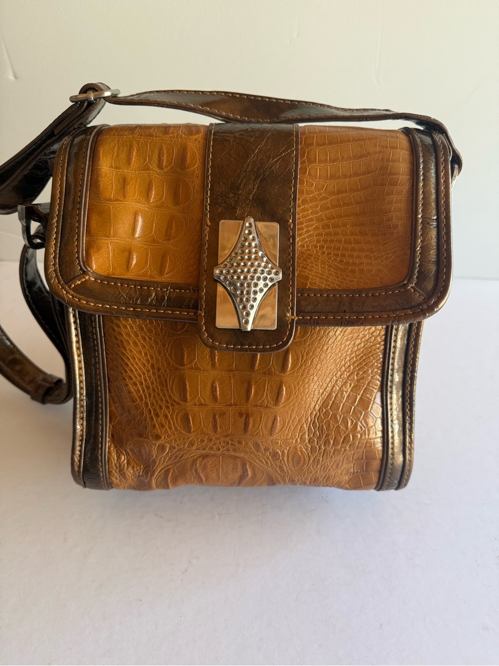 Madi Claire Leather Croc Embossed Crossbody